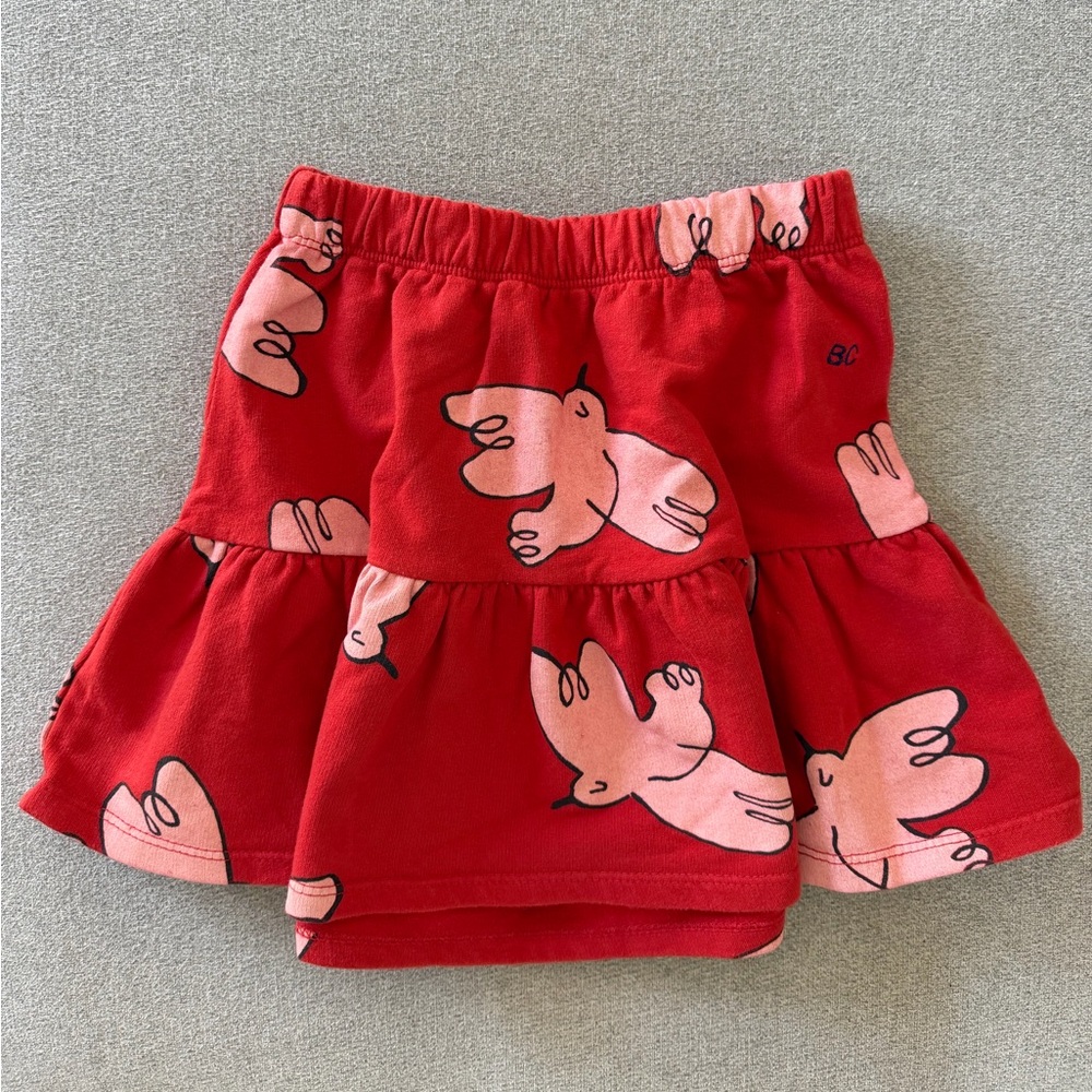 Bobo Choses Red Skirt with Pink Animal Print, New, 4-5T